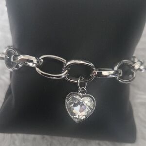 Paparazzi Silver Chain Rhinestone Heart Bracelet NWT